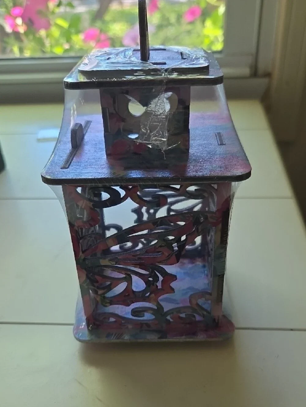 Decorative Butterfly Cutout Lantern - Pink Blue Floral